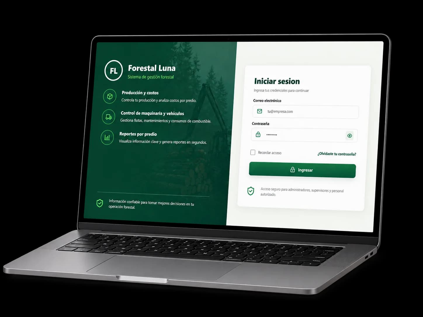 Mockup de Forestal Luna en notebook